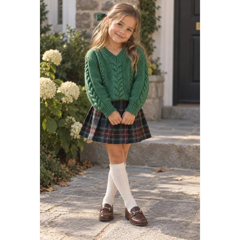 Misha & Puff Braided Sweater in the Emerald 8 Yrs